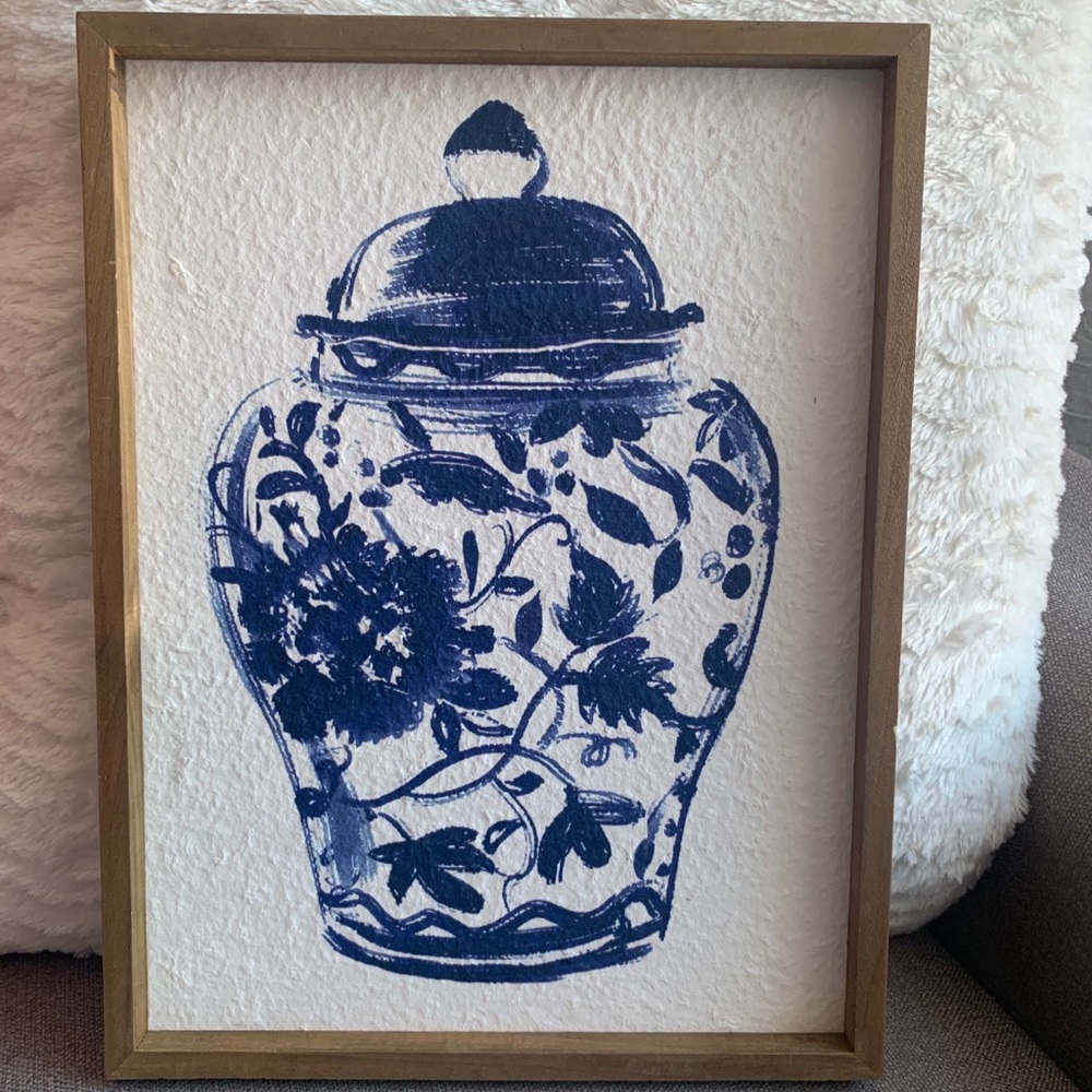 Blue Vase Wooden Frame Wall Decor